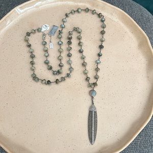 NWT $1,098 Ela Rae Labradorite Diamond Pendant Lariat Necklace ~ Gorgeous!